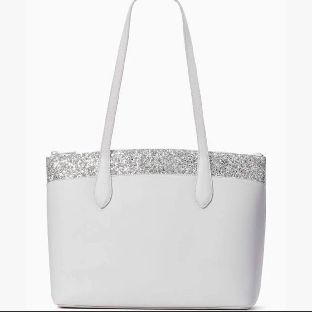 kate spade White Tote with Silver Glitter Trim